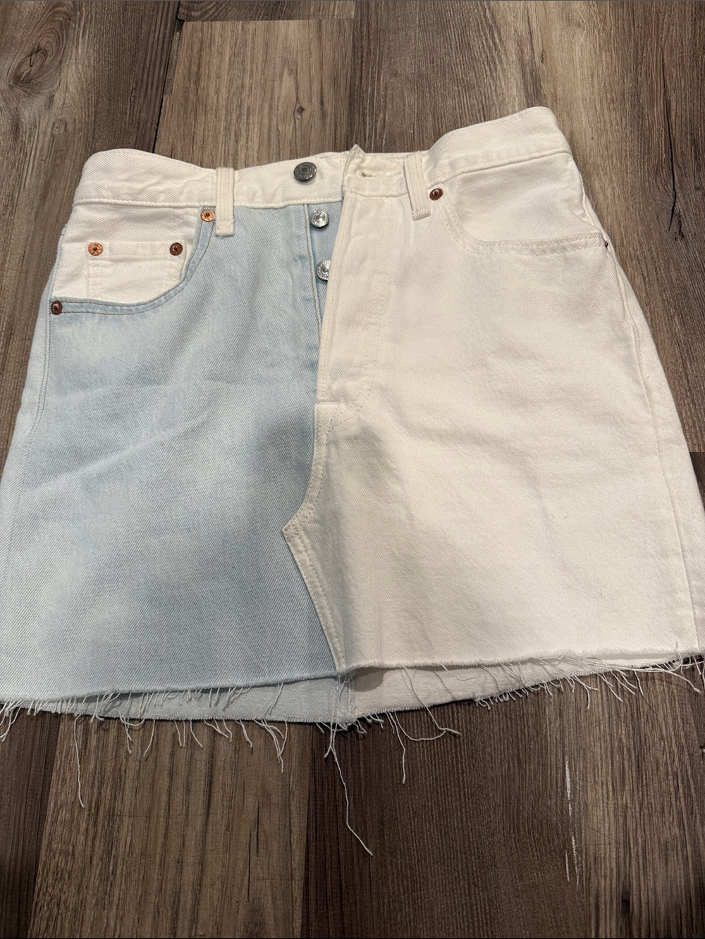 Levi's Two-Tone Denim Mini Skirt in Light Blue and White